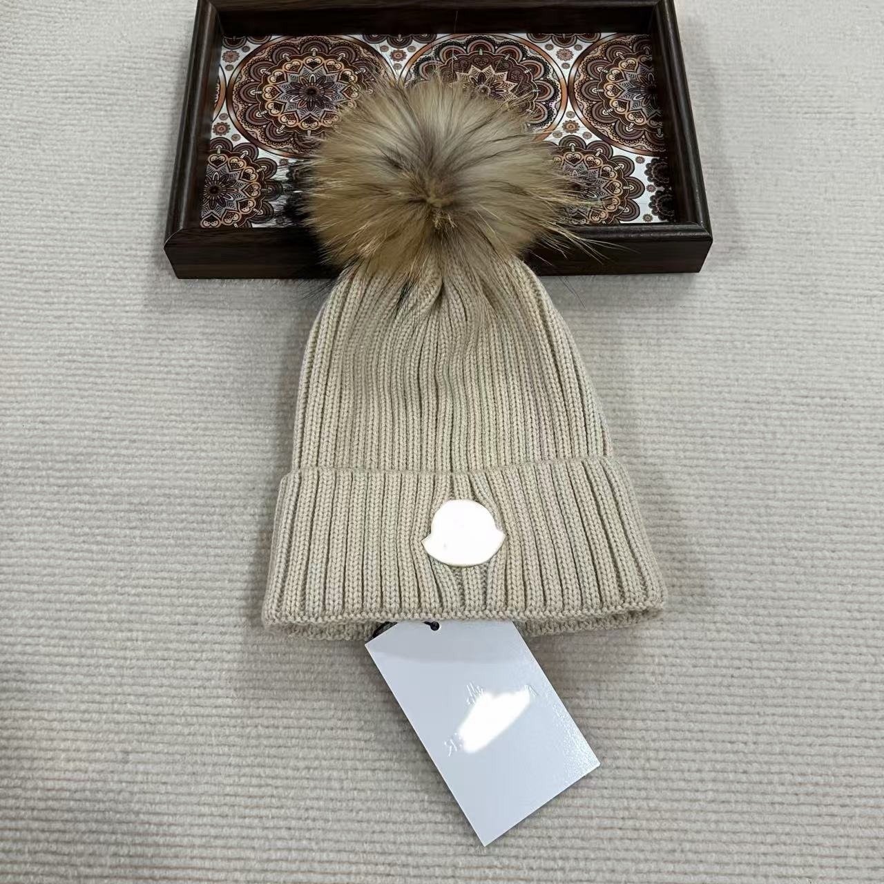 Kids Faux Fur Pom Pom Ribbed Beanie - Image 2