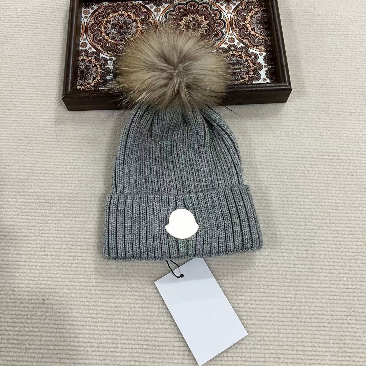 Kids Faux Fur Pom Pom Ribbed Beanie - Image 8