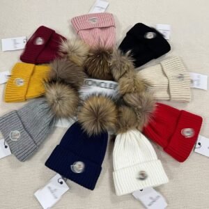 Kids Faux Fur Pom Pom Ribbed Beanie