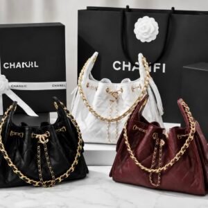 Quilted Chain Drawstring Shoulder Bag