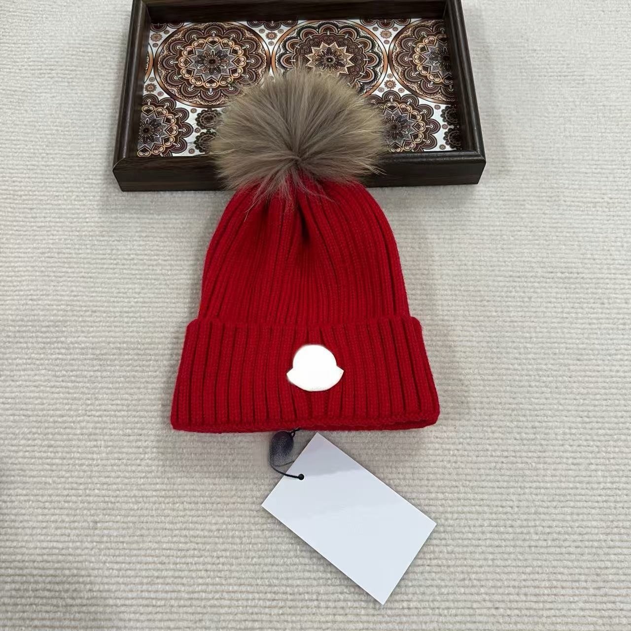 Kids Faux Fur Pom Pom Ribbed Beanie - Image 3