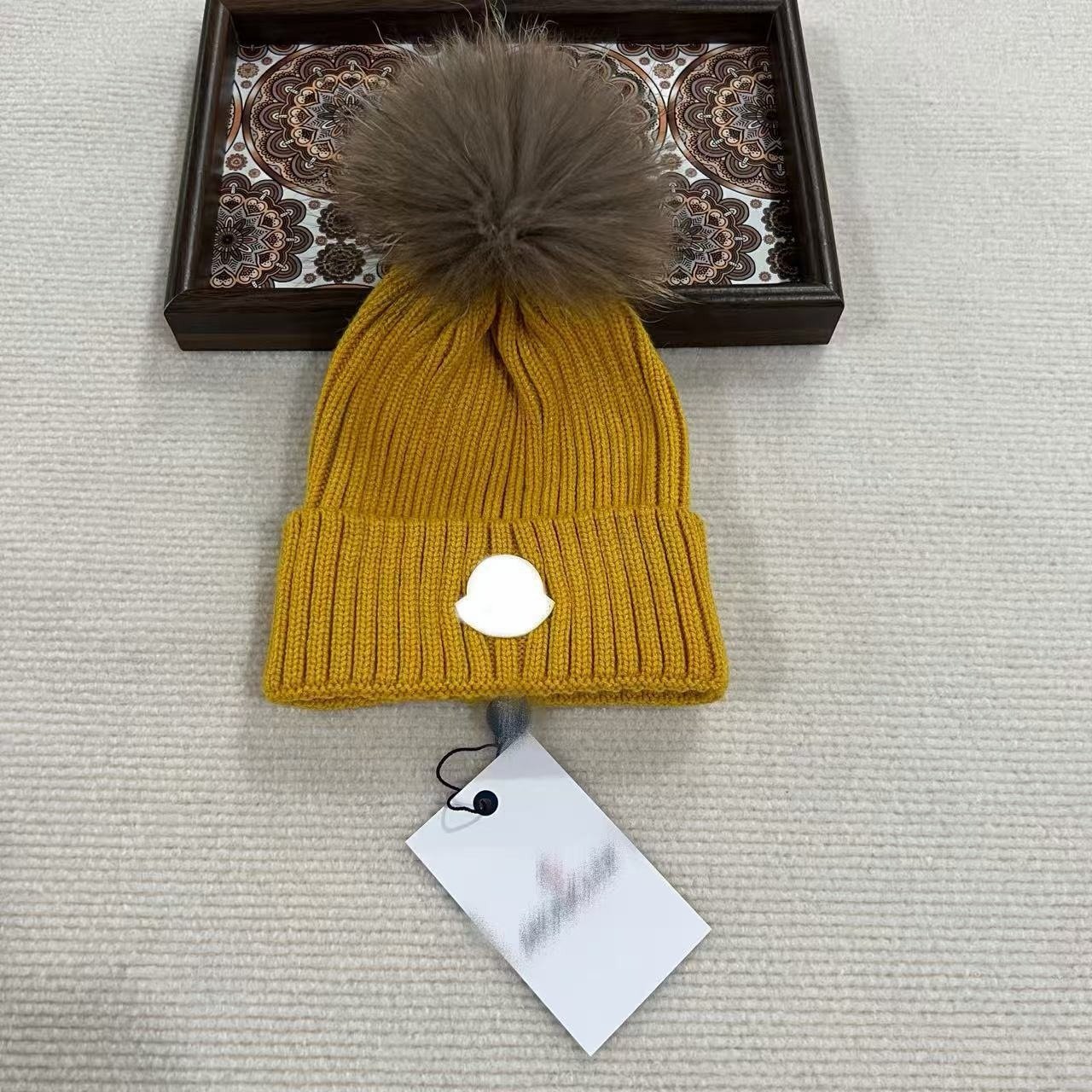 Kids Faux Fur Pom Pom Ribbed Beanie - Image 4
