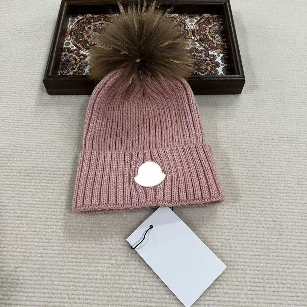 Kids Faux Fur Pom Pom Ribbed Beanie - Image 9