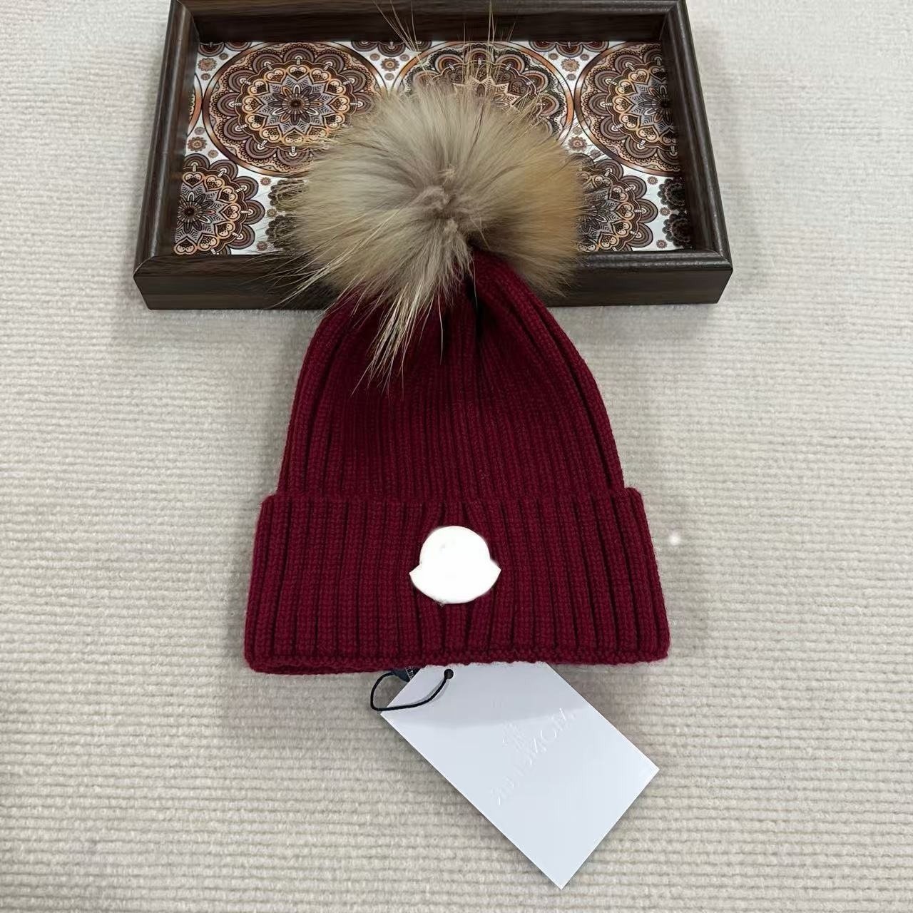Kids Faux Fur Pom Pom Ribbed Beanie - Image 6